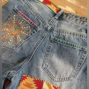 Upcycled Hand-Stitched Jeans Size 1 / 25; Festival Jeans; Embroidered Boho Style